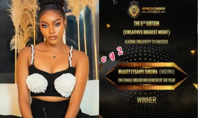 “What has she been influencing”- Beauty Tukura Bags Female Influencer Of The Year At The Africa Choice Awards