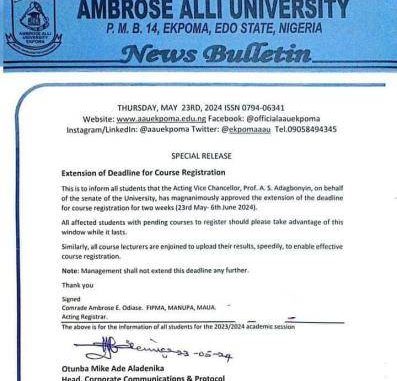 AAU extends deadline for course registration