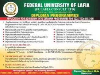 FULAFIA announces Diploma Admission, 2025/2026