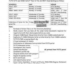 FUTO screening and registration of freshmen for 2023/2024 session