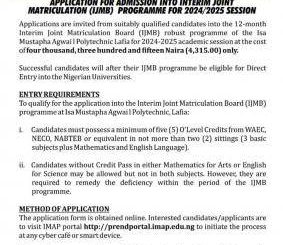 IMAP admission into IJMB programme for 2024/2025 session