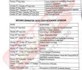 MOUAU releases calendar for continuation of 2023/2024 academic session