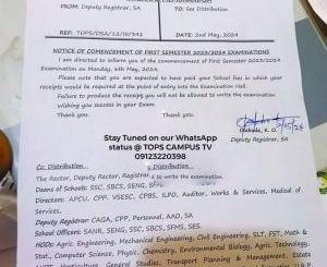 The Oke-Ogun Polytechnic, TOPS, TOPS notice on commencement of first semester exam, 2023/2024